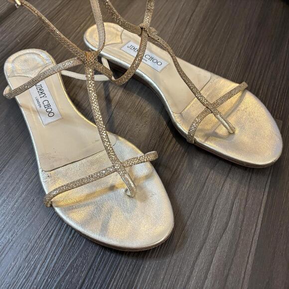 Jimmy Choo Sandals Women's Size 38 Gold Straps New Soles